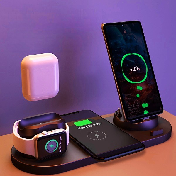 Wireless Charger For IPhone Fast Charger For Phone Fast Charging Pad For Phone Watch 6 In 1 Charging Dock Station - Nukindz